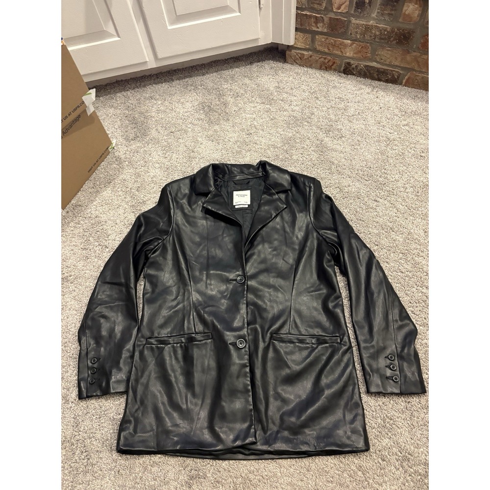 Abercrombie & Finch Vegan Leather Blazer Jacket Large Womens Front Pockets Rare
